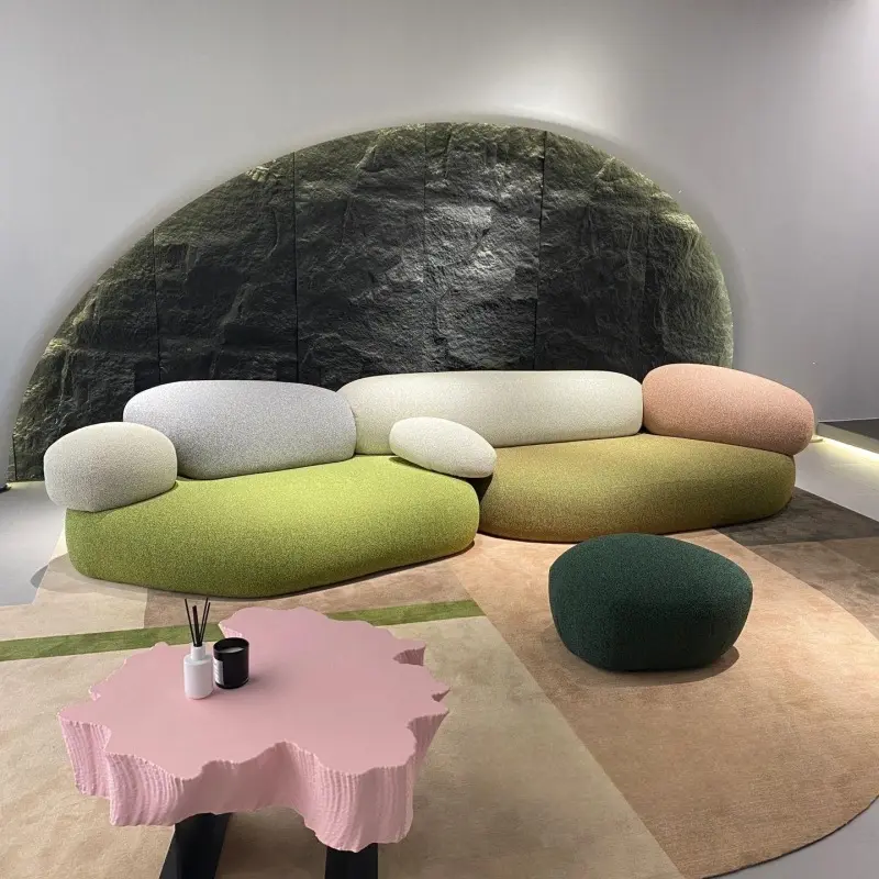 Desain Fashion kelas atas Italia minimalis batu kerikil Sofa kain ruang tamu Sofa nyaman untuk rumah