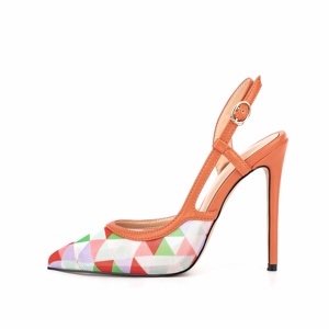 Été Sexy Talons fins Femmes Pompes Chaussures Pointed Toe Fashion Colorful Argyle Checks Patterns Ladies Slingbacks Party Sandals - Product Image 2
