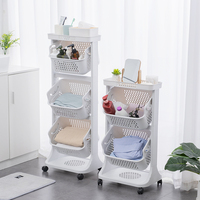 Chariot de rangement en PP pour cuisine, salle de bain, salon, buanderie, étagère rotative, panier respirant, facile à assembler