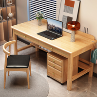 Bureau d'étude en bois massif avec tiroirs et armoire à dossiers mobiles à accents dorés pour bureau à domicile (vente en gros)