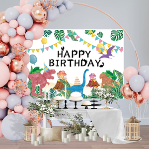 <span class=keywords><strong>Sfondo</strong></span> di fotografia di buon compleanno, decorazioni per Banner murali forniture per feste di compleanno tema della giungla del dinosauro del fumetto dell'acquerello - Product Image 1