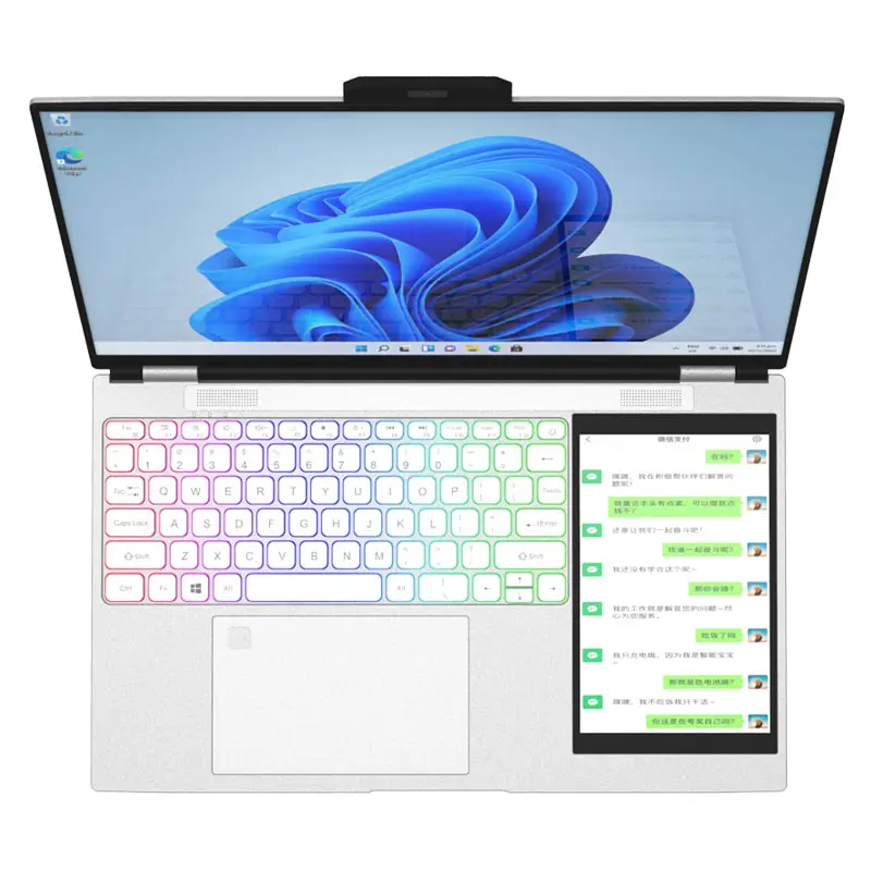 Wholesale Popular Dual Screen 15.6Inch Ips 7Inch Touch Screen 180Degree Opening Closing Big Round Hat Keyboard Laptops Brand New