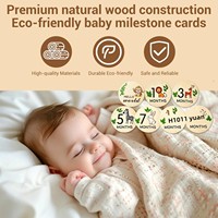 7 cartes de jalons en bois pour bébés, disques ronds double face de 10 cm, mois de bébé, design animal 'Bonjour le monde', cadeau pour nouveau-nés et parents