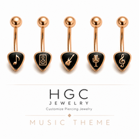Perhiasan Tindik Nada Musik Ritmis dengan Desain G Clef Gitar Titanium untuk Cincin Perut, Telinga, Hidung, Pusar, Bibir, Lidah Grosir
