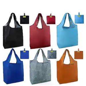 Reusable Folding Nylon Portable Grocery Bags Polyester Foldable Tote Shopping Bag With Custom Logo Foldable Shopping Bag