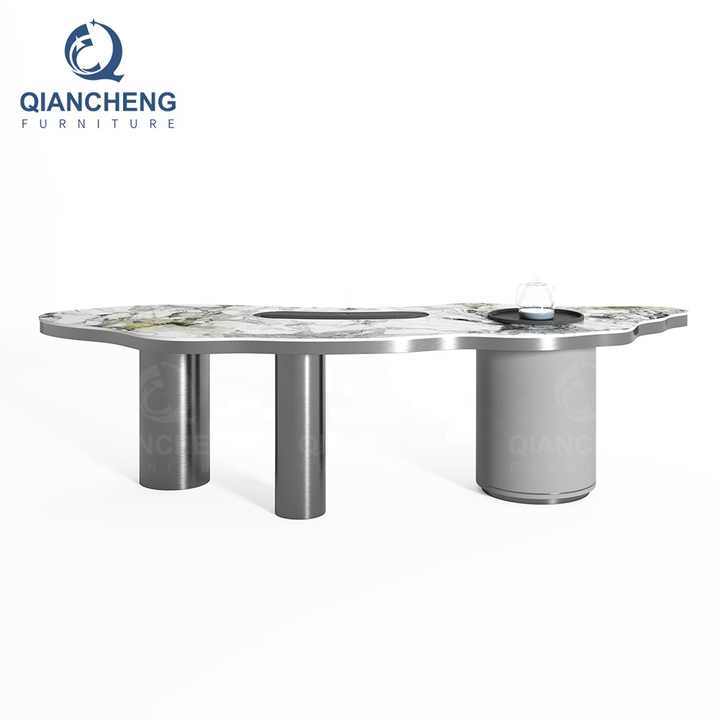 Foshan 가구 공장 호화스러운 lj1 차 현대 센터 거실 테이블 스테인리스 금속 구조 ceo 두목 가죽 테이블