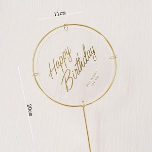 Décoration de gâteau classique ronde transparente en métal et acrylique, Joyeux Anniversaire, pour la décoration de fête d'anniversaire - Product Image 4