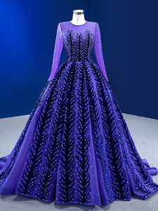 RSM222204 2022 Nouvelle robe de bal en dentelle pour femmes, robe de soirée élégante à sequins violets à manches longues - Product Image 2