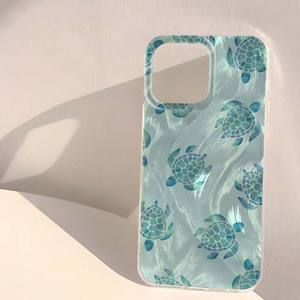 Coque de téléphone portable en PC avec motif de <span class=keywords><strong>tortue</strong></span> de mer <span class=keywords><strong>vert</strong></span> clair et motif de soie argentée pour iPhone 8 X Xr Xs Max 11 12 13 14 15 16 17 Air - Product Image 2