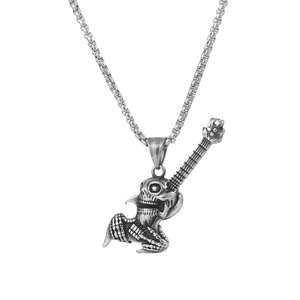 Collar con colgante de guitarra y calavera de yunnique, cadena de acero inoxidable de 60 cm, joyería de moda punk para hombre - Product Image 5