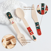 Ensemble de couverts jetables en bois imprimés pour Noël, biodégradables, fourchette, cuillère, couteau, pour la décoration de table de fête de Noël