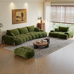 Canapé minimaliste en tissu bouclé courbé, style nordique crème, idéal pour petits appartements, studios et salons. - Product Image 5