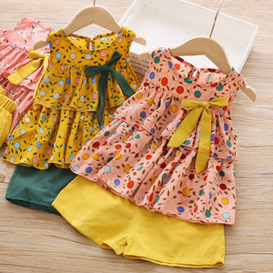 Conjuntos de Pantalones y Chaqueta de Punto con Triple Volante y Estampado de Puntos para Niñas, Estilo Casual de Verano, de Fábrica China - Product Image 3