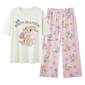 Nuovo Design <span class=keywords><strong>estivo</strong></span> da <span class=keywords><strong>donna</strong></span> abbigliamento per la casa a maniche corte 2 pezzi Set di <span class=keywords><strong>pigiama</strong></span> e pantaloni in <span class=keywords><strong>cotone</strong></span> morbido e comodo - Product Image 2