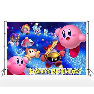 Kirbys juego fotografía telón <span class=keywords><strong>de</strong></span> fondo niños cumpleaños fiesta <span class=keywords><strong>Foto</strong></span> fondo rosa azul Arco Iris muñeca juguete decoración Props X4221 - Product Image 2