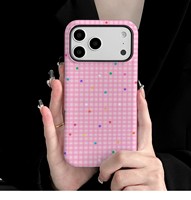Film magnétique rose 2-en-1 ultra-fin à motif écossais pour coque 16 Plus/17 Pro avec protection des bords surélevés