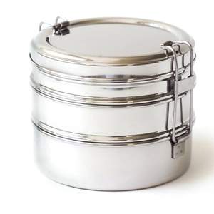 School food grade round 4 compartment 3 tiffin carrier set 304 bento stackable inner lunch box stainless steel bowl for kids