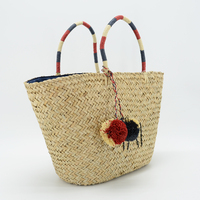 Vente en gros de paille naturelle, sac fourre-tout en herbe de mer, sac à main brodé pour la plage et l'été, design de mode vintage, fermeture ouverte en coton