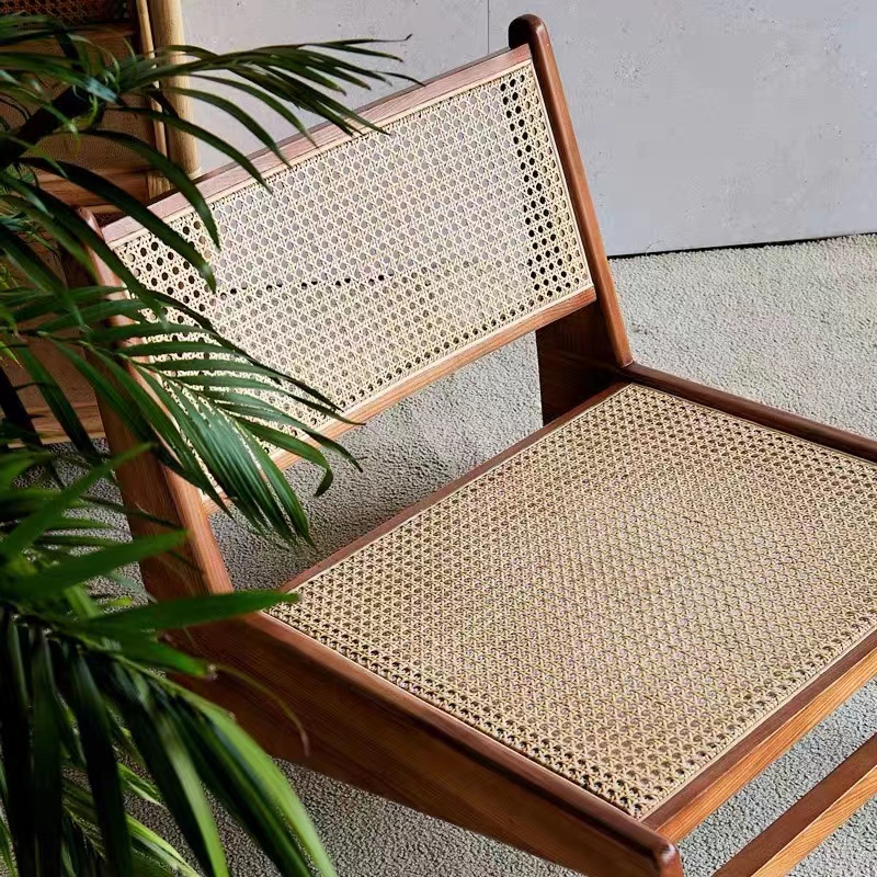 Modern single living room oak wood rattan wicker leisure indoor home furniture lounge chair