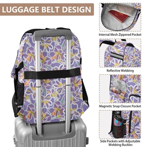 37L Custom Design Lavender Flower Polyester Student College Bag Waterproof Laptop <b>Backpack</b> Girls <b>Backpack</b> with Luggage Belt - Product Image 4