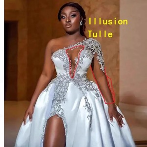 Robe de mariée sirène en dentelle sur mesure S2087L 2025 avec traîne chapelle, grande taille, technique imprimée pour les mariées - Product Image 3