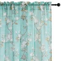 Voilages semi-transparents texturés floraux à passe-tringe, rideaux de fenêtre filtrant la lumière, style américain, ignifuges, toutes saisons pour