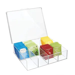 Amazon Bestseller 8 Geteilte Abschnitte Tea Storage Organizer Box Teebeutel halter Klarer Acryl-Tee-Organizer für die Küche