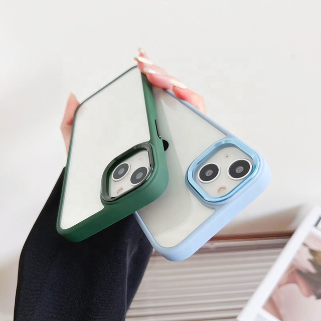 Detachable Metal Button Frosted Protective PC Transparent Shockproof Phone Case for iPhone 15 14 13 12 11 Pro Max Plus