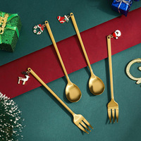 Lot de 2 couverts de Noël en gros, cuillère et fourchette en acier inoxydable avec pendentif Père Noël, vaisselle à thème de Noël