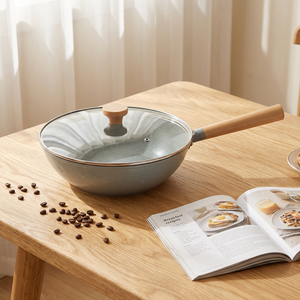 Wok Antiaderente Ecologico Sostenibile Design Coreano in Lega di Alluminio <span class=keywords><strong>28cm</strong></span> Padella con Coperchio in Vetro Capacità 3-4L per Piano a Induzione - Product Image 3