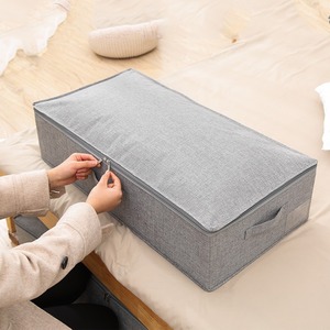 Cotton And Linen Under Bed Storage Box 70L-80L Rectangle Gray Beige Washable For Bedroom Organization - Product Image 3