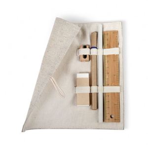 Ensemble de papeterie 6-en-1 en coton naturel avec règle en bambou, stylo promotionnel écologique, cadeau de bureau - Product Image 1