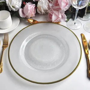 Assiettes de chargeur en verre avec bord doré, 37 pièces, nouveau style personnalisé, fournitures de décoration de fête de mariage, 2022