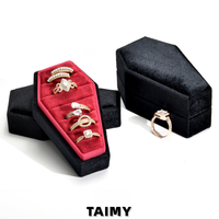 Nouvelle boîte à bagues portable en forme de cercueil d'Halloween, boîte à bijoux en velours, boîte de rangement multi-emplacements pour bagues, boîte cadeau gothique pour cosplay et fêtes, vente en gros