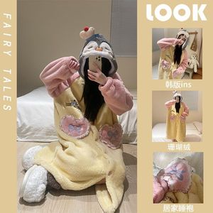 Camisón <span class=keywords><strong>de</strong></span> lana <span class=keywords><strong>de</strong></span> Coral para <span class=keywords><strong>mujer</strong></span> Otoño Invierno con forro polar grueso lindo <span class=keywords><strong>pingüino</strong></span> franela prendas <span class=keywords><strong>de</strong></span> vestir ropa <span class=keywords><strong>de</strong></span> casa Pijamas - Product Image 2