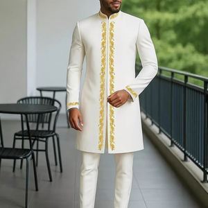 Ensemble Dashiki brodé d'inspiration <span class=keywords><strong>africaine</strong></span> S-3XL, costume de <span class=keywords><strong>mariage</strong></span> deux pièces, <span class=keywords><strong>chemise</strong></span> à manches longues et pantalon pour <span class=keywords><strong>homme</strong></span>, style africain - Product Image 4