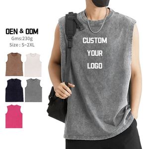 Custom Sample 230GSM Breathable Acid Washed <b>Vest</b> Hip Hop 100% Cotton <b>Mens</b> Embroidered Printed Streetwear Summer Sleeveless - Product Image 2