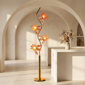 Soft Glow Lotus Standing <b>Lamp</b> 4 Heads Pink Acrylic Shade Golden S Rod Atmosphere <b>Lamp</b> for Cosmetic Shop Decor - Product Image 3