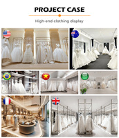 Porte-robes circulaire mural de luxe pour salon de mariée, aménagement de salle d'exposition, rendu 3D, solution clé en main pour robe de mariée