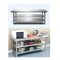 Table de travail en acier inoxydable pour cuisine industrielle, design à 3 niveaux, panneau anti-éclaboussures, revêtement auto-nettoyant, résistant à la corrosion