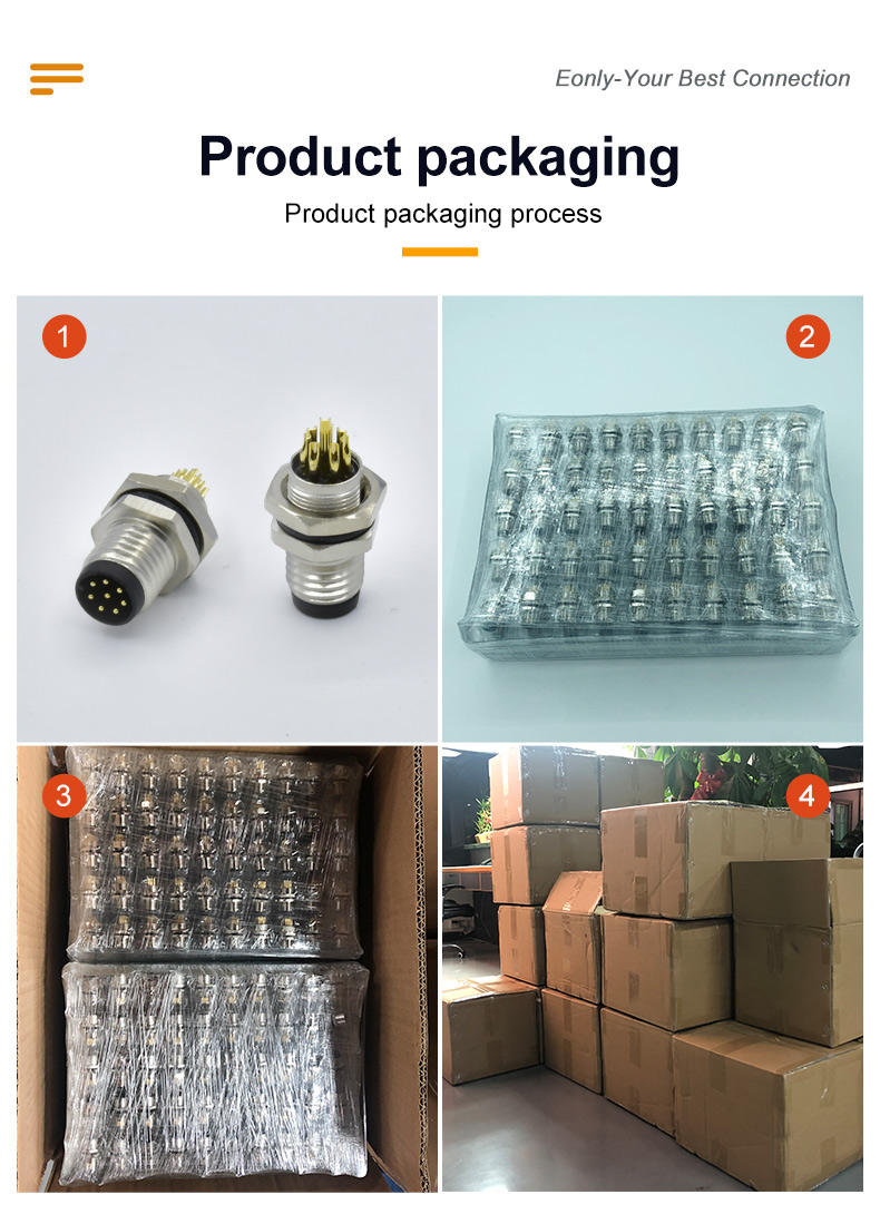 CuZn TPU M12 Panel Mount Connector IP68 M12 Series Connector With Wire Terminal Fasten