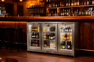 NE-300CS-8 Soda Beer Back <b>Bar</b> Cooler Refrigerator Stainless Steel Built-In Commercial Three glass doors display fridge - Product Image 1