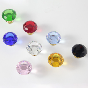 Boutons en verre cristal à trou unique de 30mm de couleur naturelle poignées de placard en forme de diamant pour commode de cuisine chambre à coucher porte d'armoire - Product Image 2