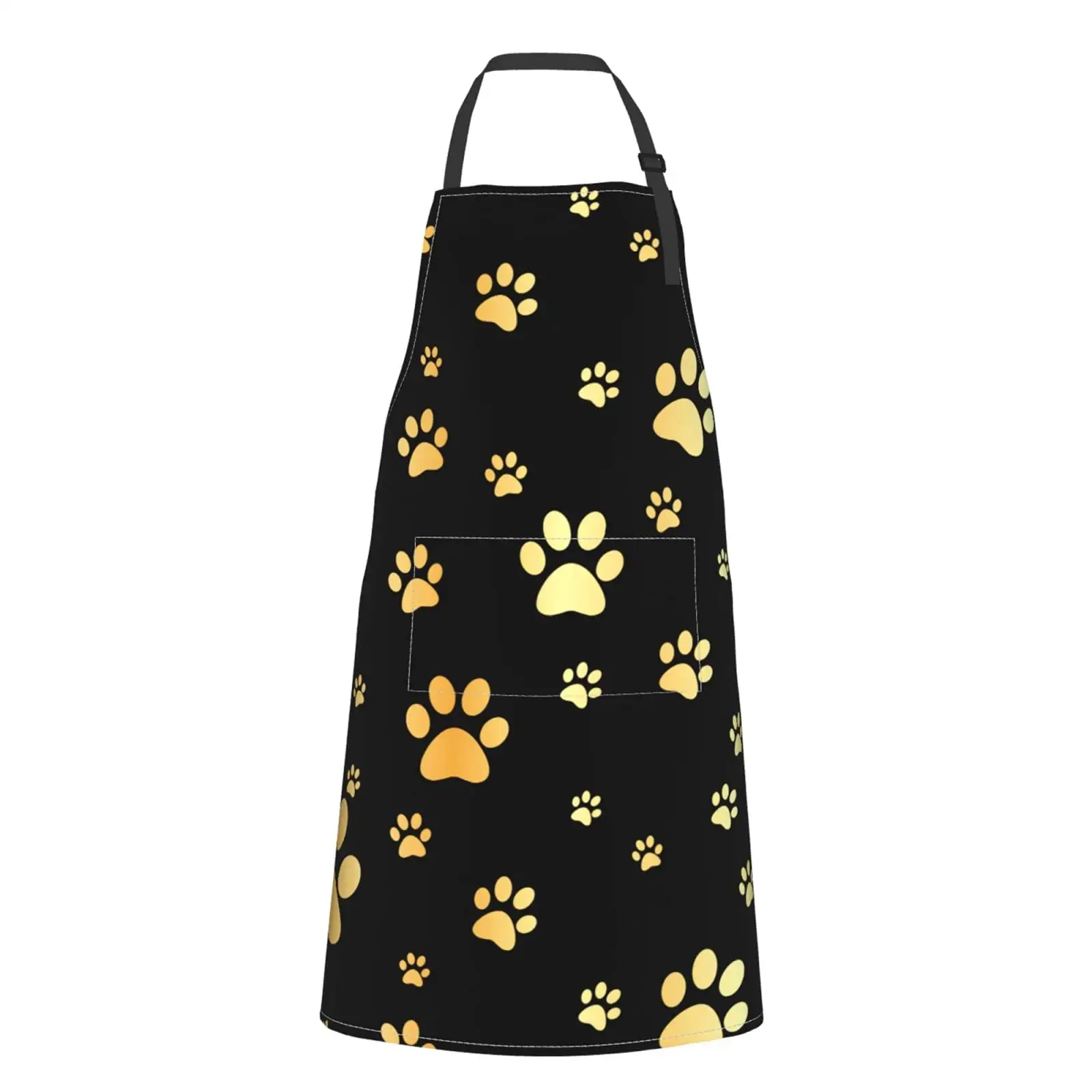 नवीनतम डिजाइन सोने कुत्ते पंजा प्रिंट पैटर्न पर्यावरण के अनुकूल महाराज एप्रन टिकाऊ काले महाराज रसोई Bbq खाना पकाने जोड़ी एप्रन