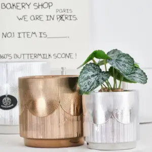 Modern For Desktop and Garden Silver Plating Planter Pots Home Decoration Copper Plating Ceramic Flower Pot