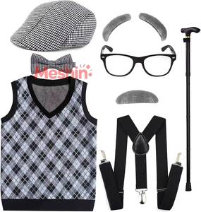 ชุดหมวก แว่นตา และเสื้อกั๊กคุณปู่สำหรับเด็ก MS Halloween Old Man Costume สีเทาอ่อน 1-10 - Product Image 1