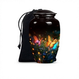 Venta caliente hermosa urna de adulto de cremación de mariposa de aluminio grande negra para cenizas humanas con tapa y bolsa de terciopelo gratis - Product Image 1