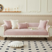 Nouvelle Coussin de Canapé en Flanelle Ultra Douce Couleur Unie Style Coréen Frais Antidérapant avec Volants pour Automne Hiver