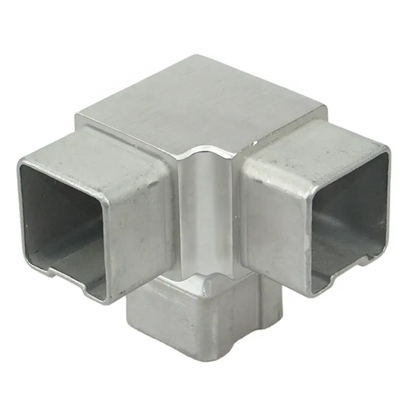 Stainless steel handrail fittings 3-way corner elbow for square tube pipe connector