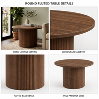 Table console moderne de luxe contemporaine en bois massif côtelé avec plateau en bois grainé et base cylindrique pour hôtel et salon